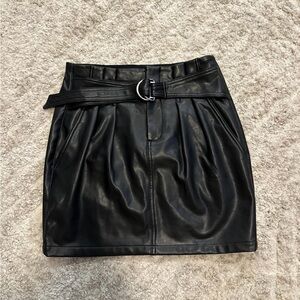Black faux leather belted skirt